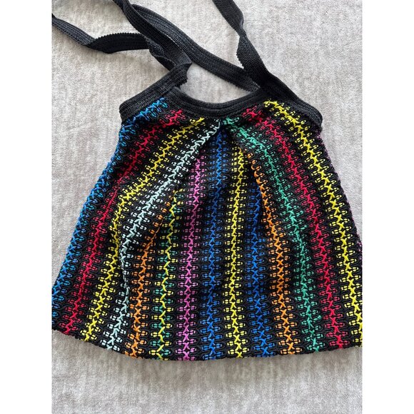 Vintage Black and Rainbow Crochet Tote - Picture 2 of 7